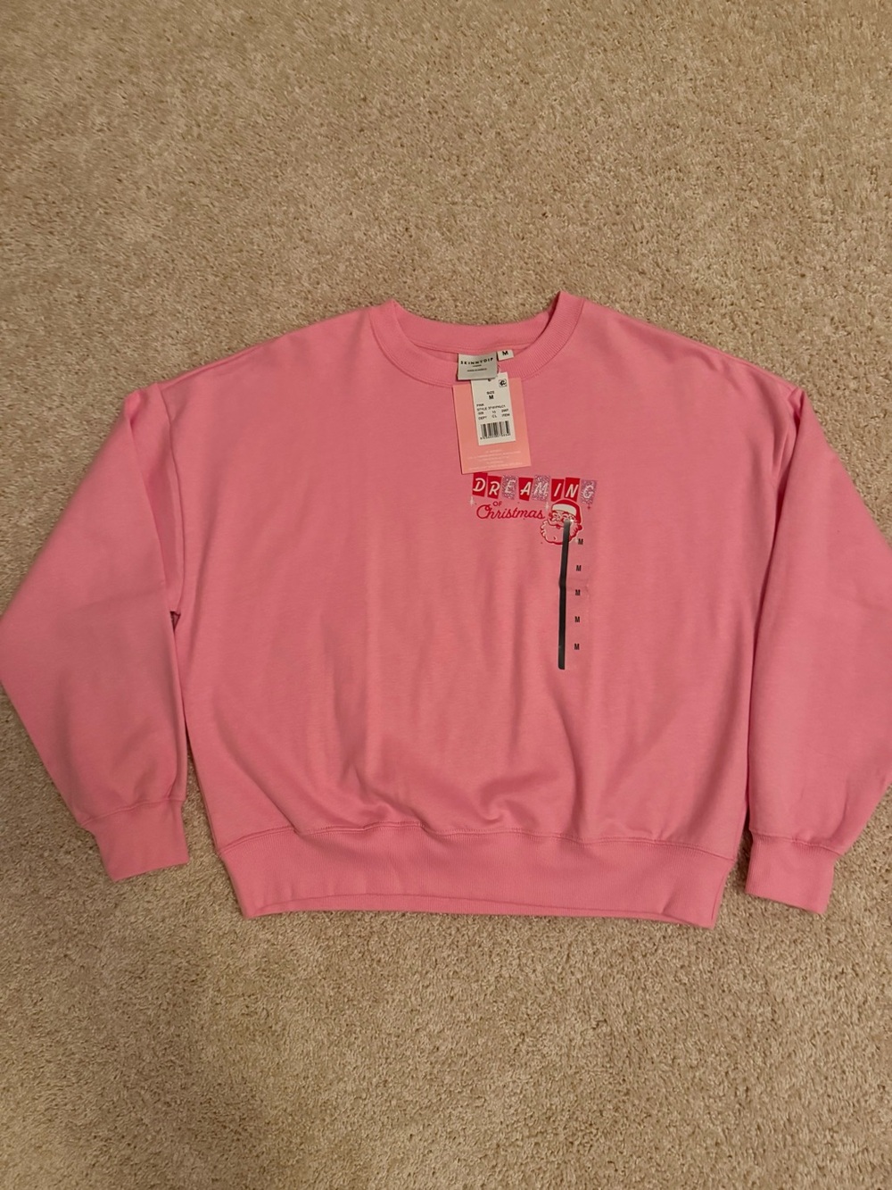 Pink Graphic Crewneck Christmas Sweatshirt - Dreaming Motif